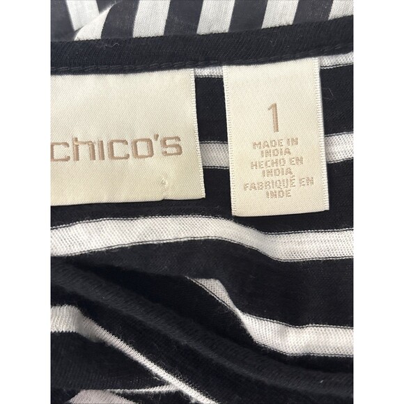 Chico's Pullover Top Blouse embroidery Black/White Stripe 100% Cotton 3/4 Sz 1 - Picture 9 of 11